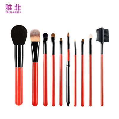 주문 131A017210 매끄러운 붉은 나무 손잡이 10pcs 메이크업 브러쉬 세트 개인 로고 온라인 제조